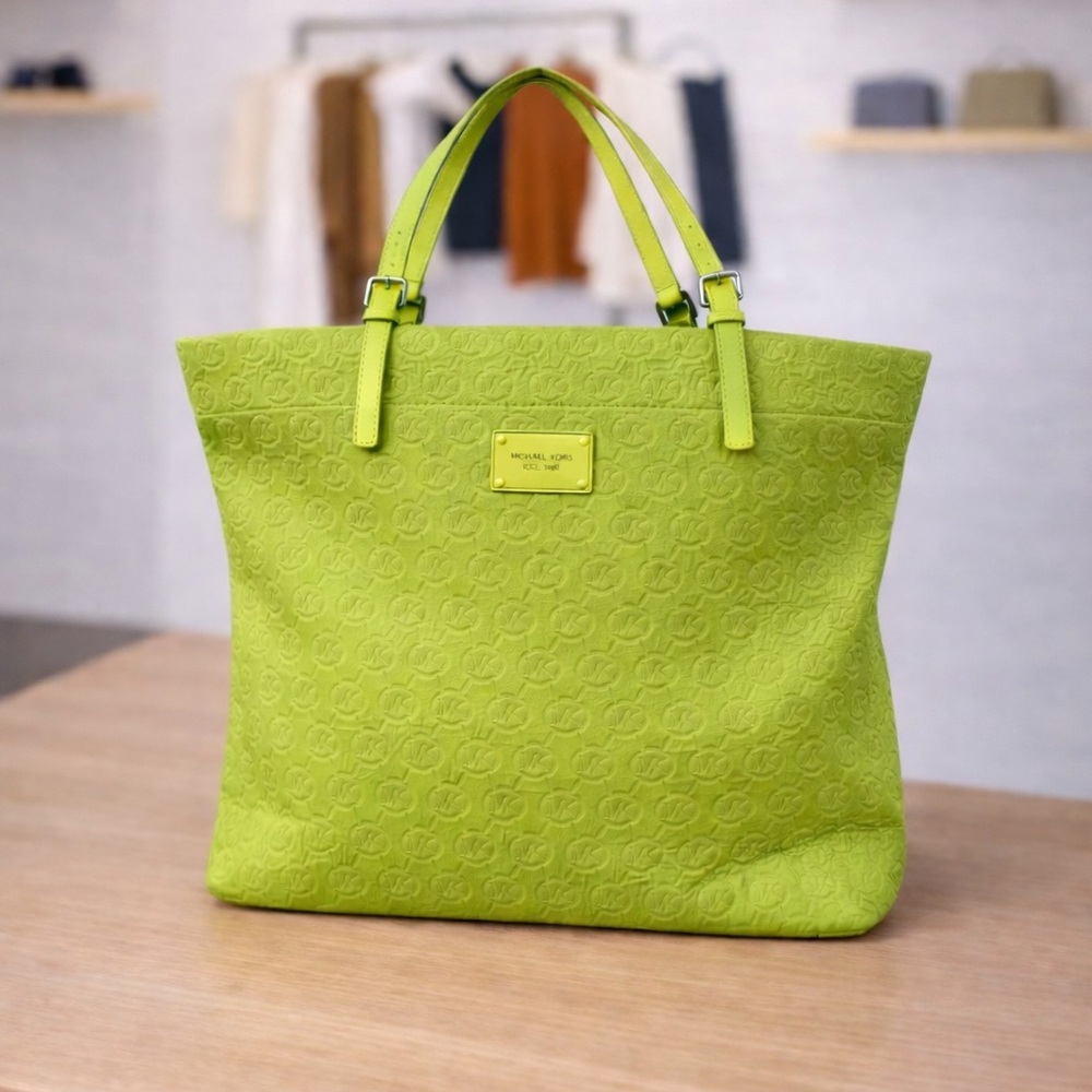 Michael Kors Neon Lime Embossed Logo  Tote